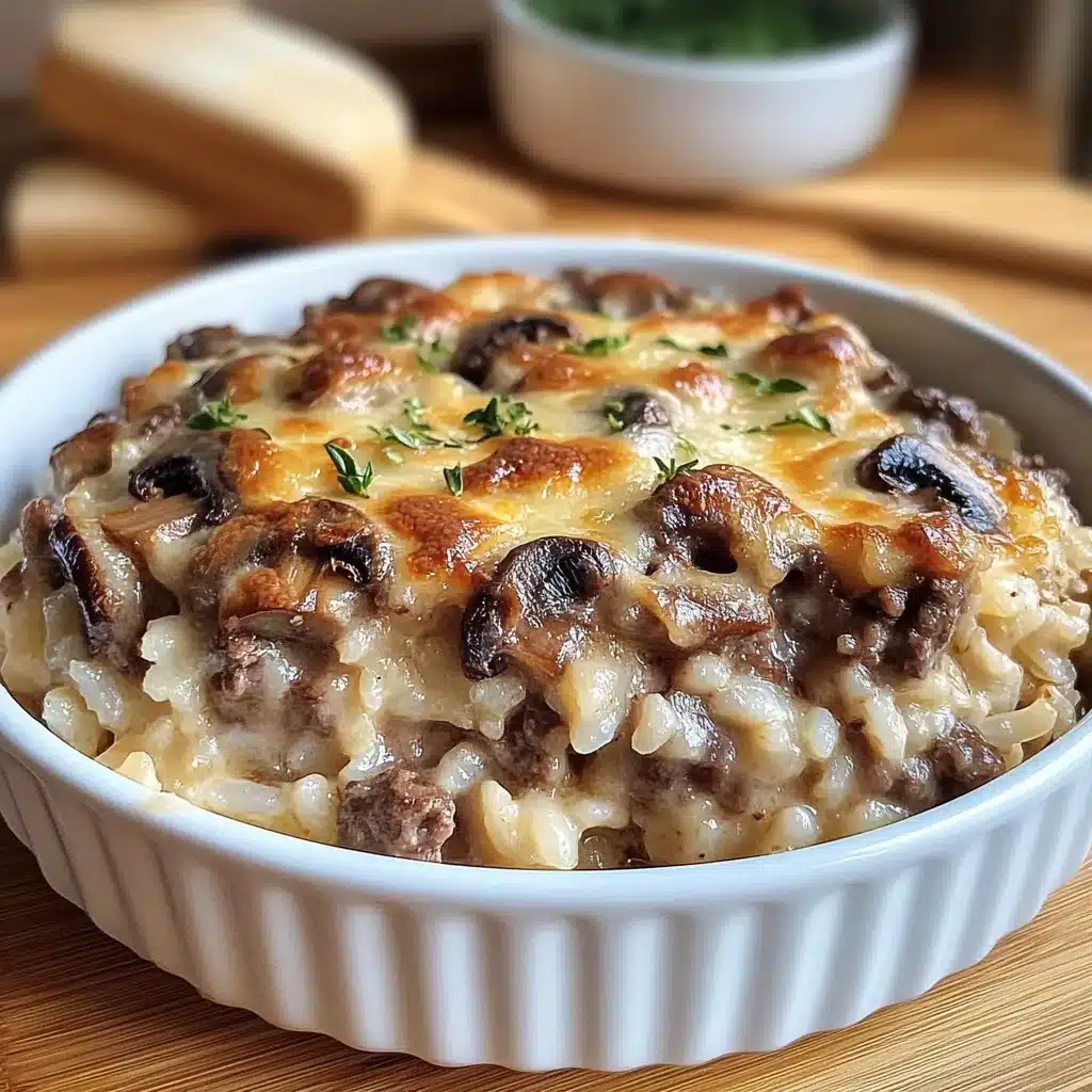 Creamy Beef & Mushroom Rice Bake – A Hearty, Flavor-Packed Family Favorite