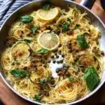 Lemon Basil Angel Hair Pasta with Crispy Capers and Zucchini
