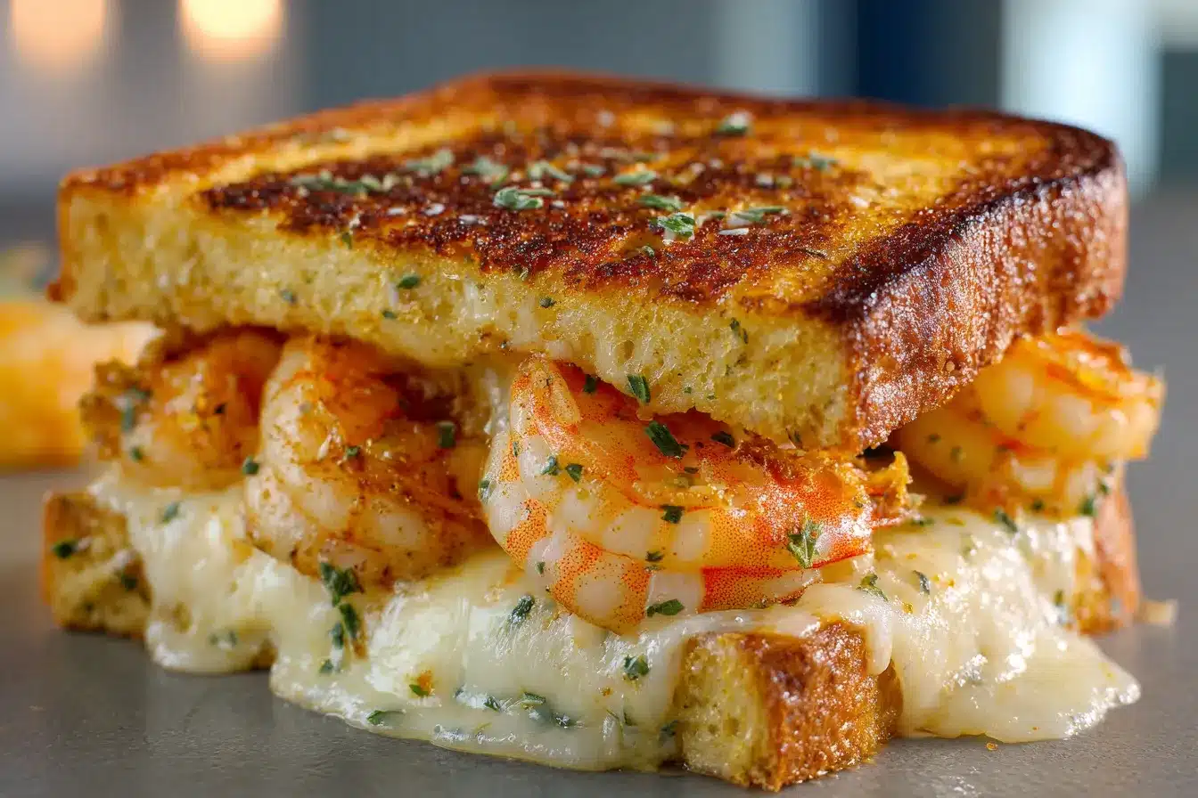Irresistible Cheesy Garlic Bread Shrimp Grilled Cheese Delight