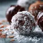 Chocolate Coconut Bliss Balls with a Creamy Chocolate