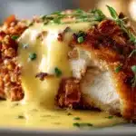Crispy Pretzel-Crusted Chicken with Creamy Mustard Cheddar Sauce
