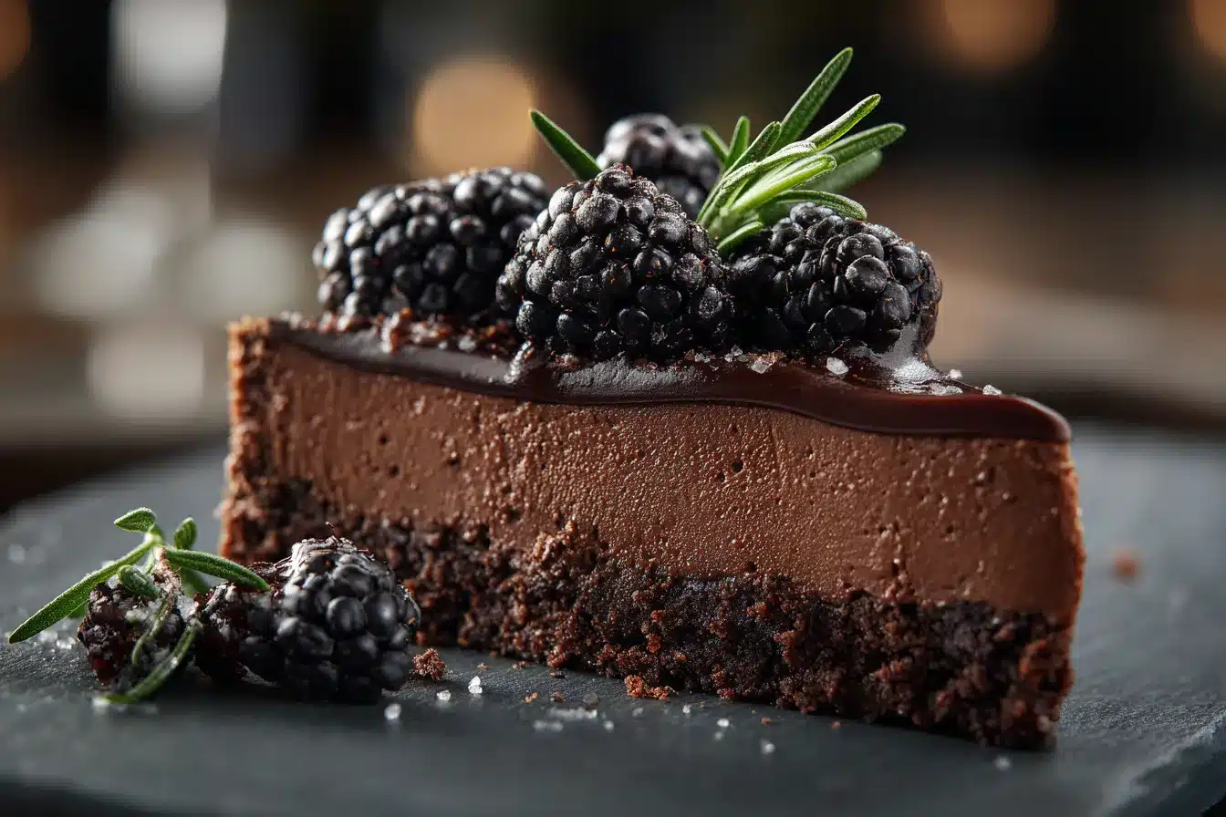 Indulge in Decadent Dark Chocolate Blackberry Cheesecake