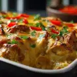 Delicious Spicy Hatch Chili Chicken Queso Bake