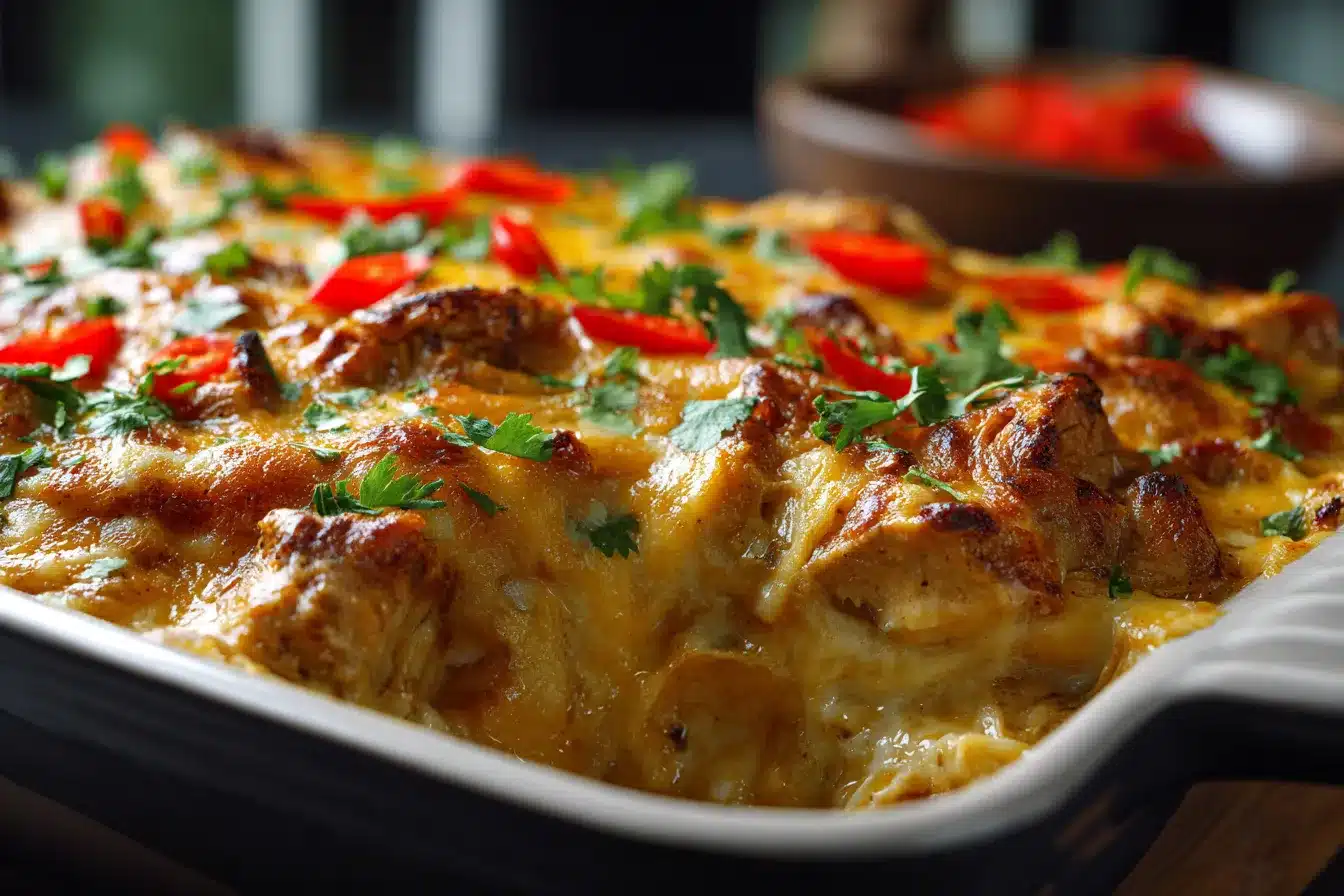 Irresistible Spicy Hatch Chili Chicken Queso Bake Recipe