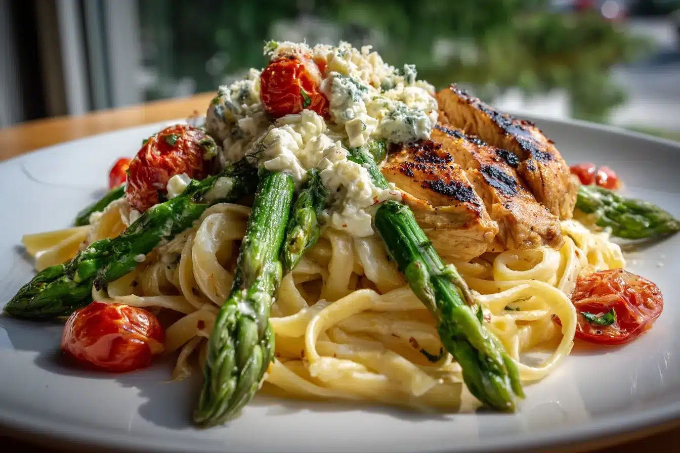 Greek Chili Chicken Alfredo Creamy Feta Parmesan Asparagus