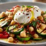 Grilled Zucchini Chickpea Salad with Burrata & Chili Oil